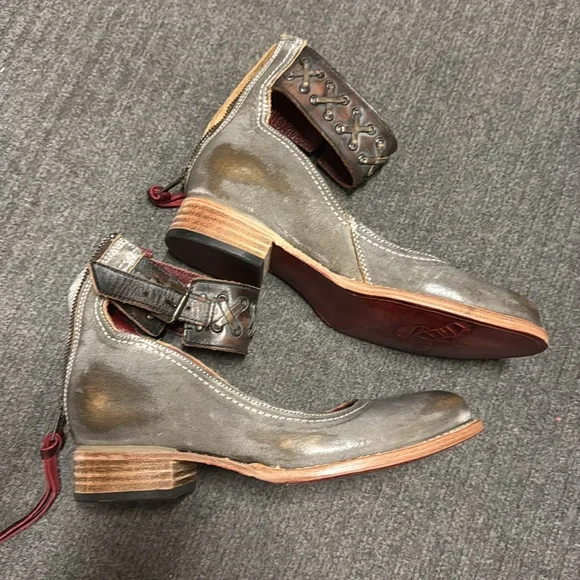 Freebird Gray and Brown Flats with Distressed Leather and Ankle Strap Si… - Picture 12 of 12